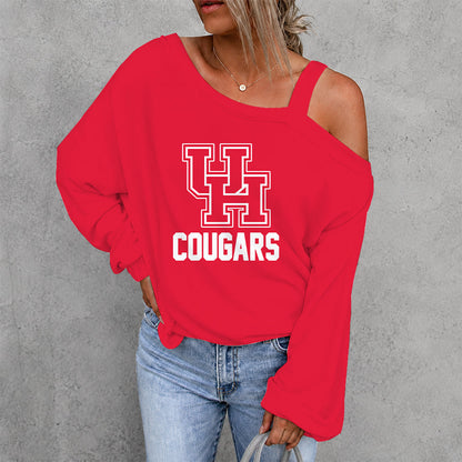 [SLAM DUNK DEAL] NEW CUSTOMIZED NCAA MAM26 HOC HOUSTON COUGARS WOMEN'S OFF-SHOULDER LONG SLEEVE SHIRT