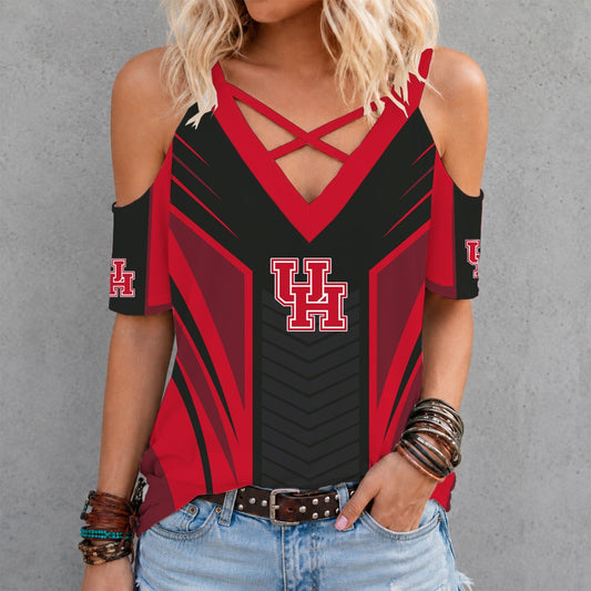 [SLAM DUNK DEAL] NEW CUSTOMIZED NCAA MAM26 HOC HOUSTON COUGARS CRISS CROSS V-NECK TOP