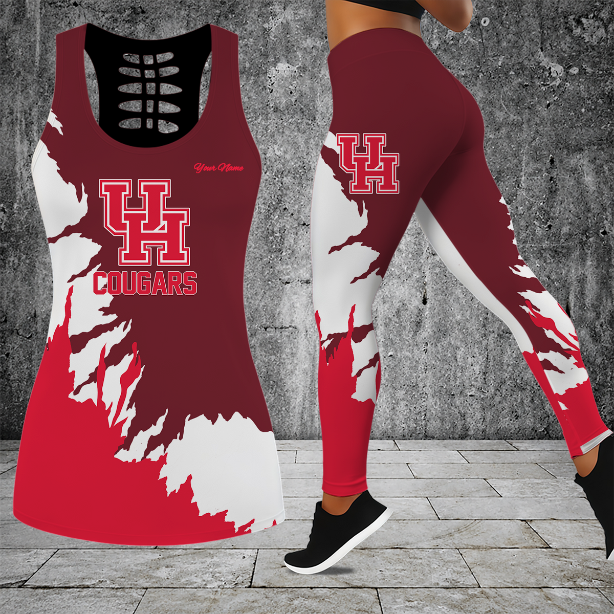 [SLAM DUNK DEAL] NEW CUSTOMIZED NCAA MAM26 HOC HOUSTON COUGARS STRAPPY HOLLOW TANK TOP & LEGGINGS SET