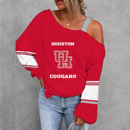 [SLAM DUNK DEAL] NEW CUSTOMIZED NCAA MAM26 HOC HOUSTON COUGARS WOMEN'S OFF-SHOULDER LONG SLEEVE SHIRT