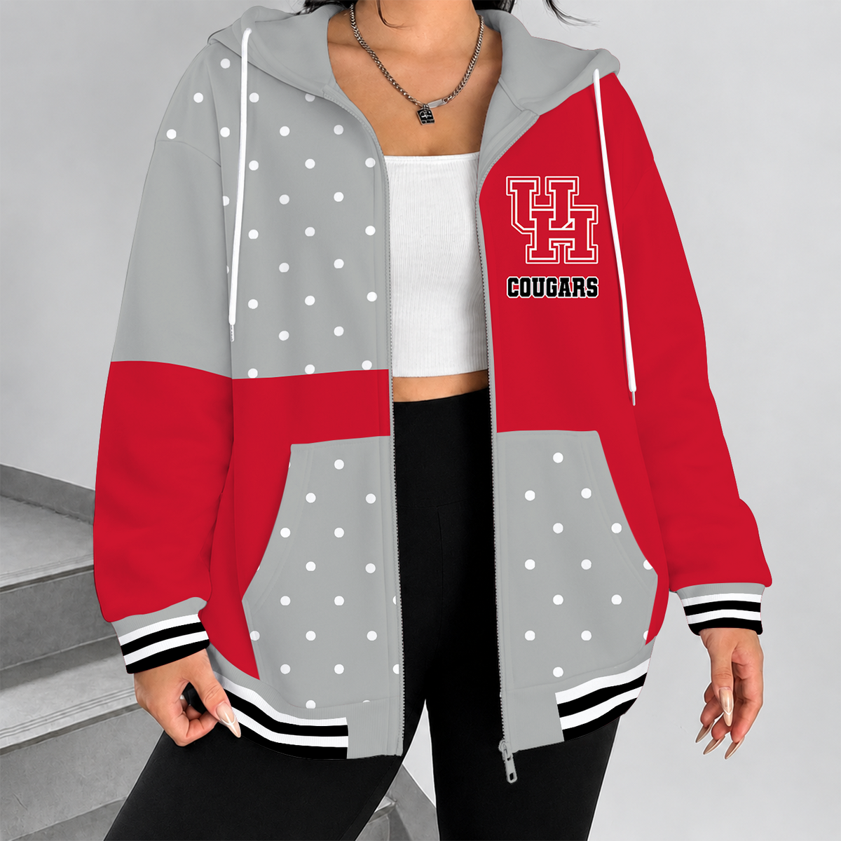 [SLAM DUNK DEAL] NEW CUSTOMIZED NCAA MAM26 HOC HOUSTON COUGARS STRAPPY ZIP HOODIE