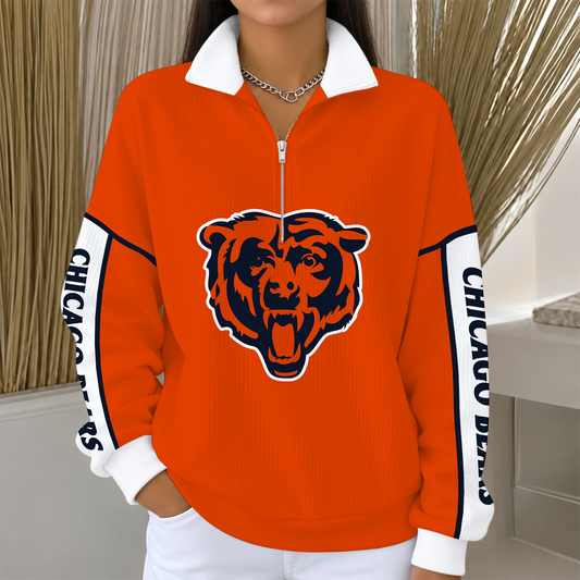 [TOUCHDOWN DEAL] NEW CUSTOMIZED NFL26 CCB CHICAGO BEARS QUARTER ZIP RIBBED SWEATER
