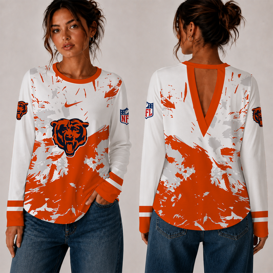 [TOUCHDOWN DEAL] NEW CUSTOMIZED NFL26 CCB CHICAGO BEARS WOMEN'S BACK V-CUT LONG-SLEEVE SHIRT