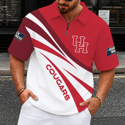 [SLAM DUNK DEAL] NEW CUSTOMIZED NCAA MAM26 HOC HOUSTON COUGARS QUARTER-ZIP POLO SHIRT