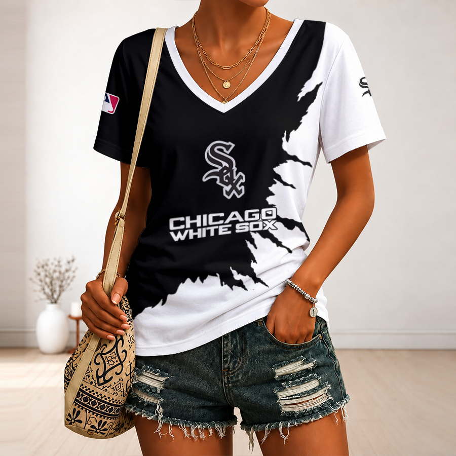 [HOMERUN DEAL] NEW CUSTOMIZED MLB26 CWS CHICAGO WHITE SOX V-NECK FEMALE SHIRT