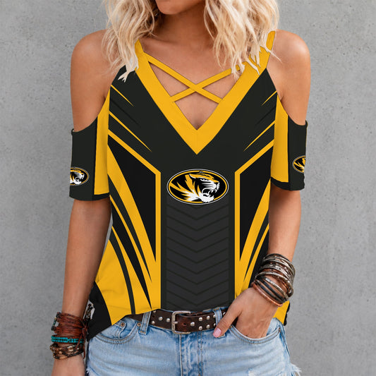 [TOUCHDOWN DEAL] NEW CUSTOMIZED NCAA FBS26 MST MISSOURI TIGERS CRISS CROSS V-NECK TOP
