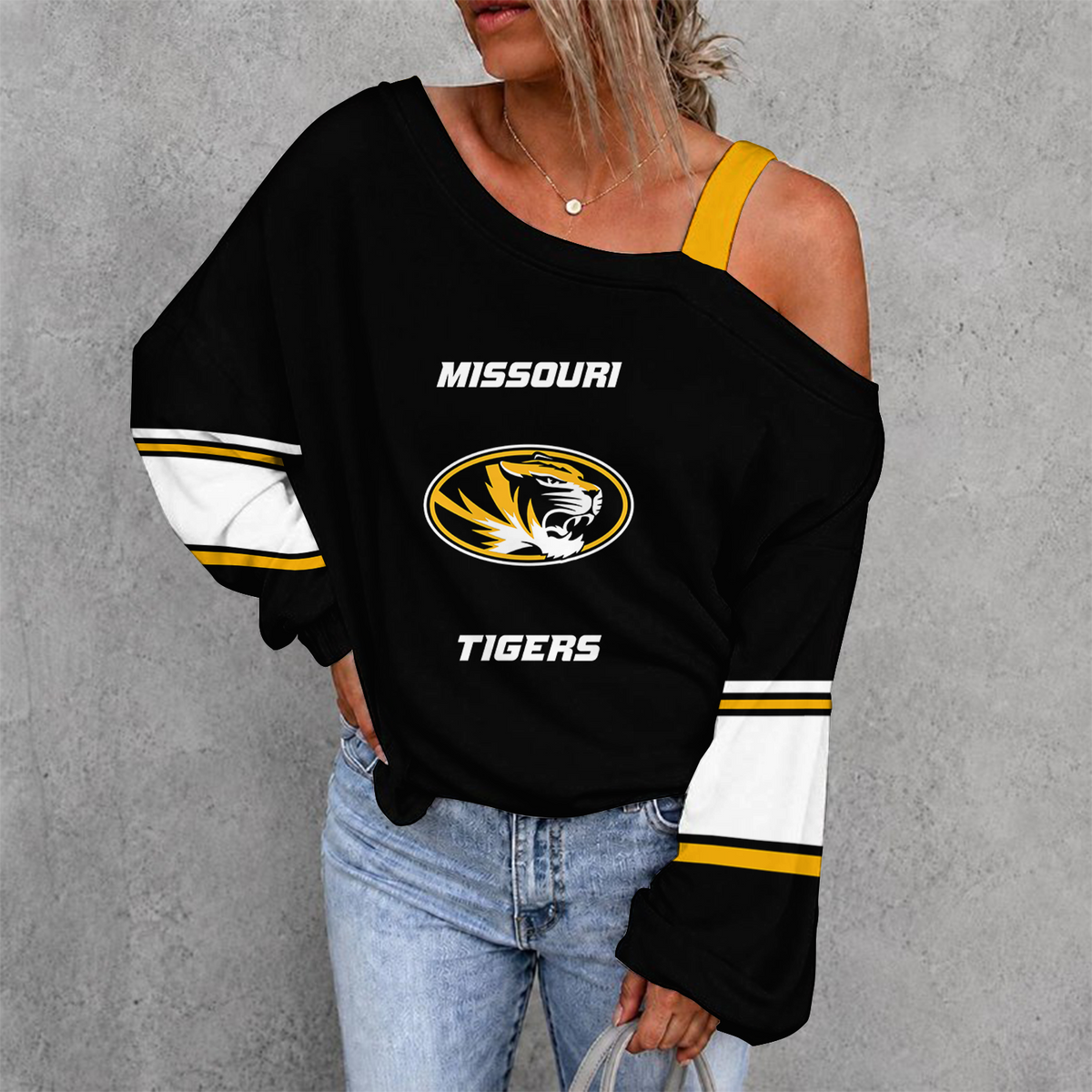 [TOUCHDOWN DEAL] NEW CUSTOMIZED NCAA FBS26 MST MISSOURI TIGERS WOMEN'S OFF-SHOULDER LONG SLEEVE SHIRT