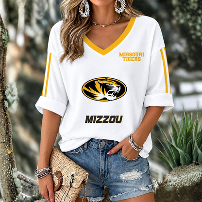 [TOUCHDOWN DEAL] NEW CUSTOMIZED NCAA FBS26 MST MISSOURI TIGERS WOMEN'S V-NECK LONG SLEEVE SHIRT