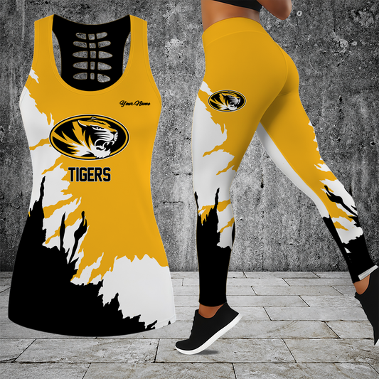 [TOUCHDOWN DEAL] NEW CUSTOMIZED NCAA FBS26 MST MISSOURI TIGERS HOLLOW TANK TOP & LEGGINGS SET