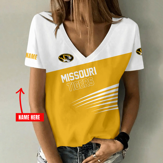 [TOUCHDOWN DEAL] NEW CUSTOMIZED NCAA FBS26 MST MISSOURI TIGERS V-NECK FEMALE SHIRT