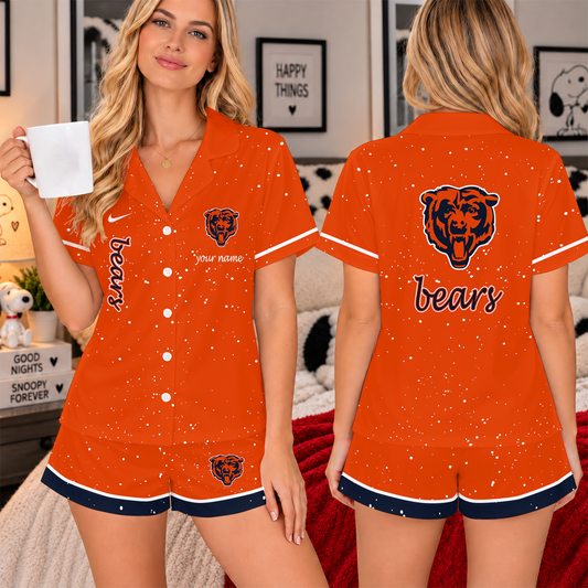 [TOUCHDOWN DEAL] NEW CUSTOMIZED NFL26 CCB THE BEARS WOMEN'S V-NECK SHORT PAJAMAS SET