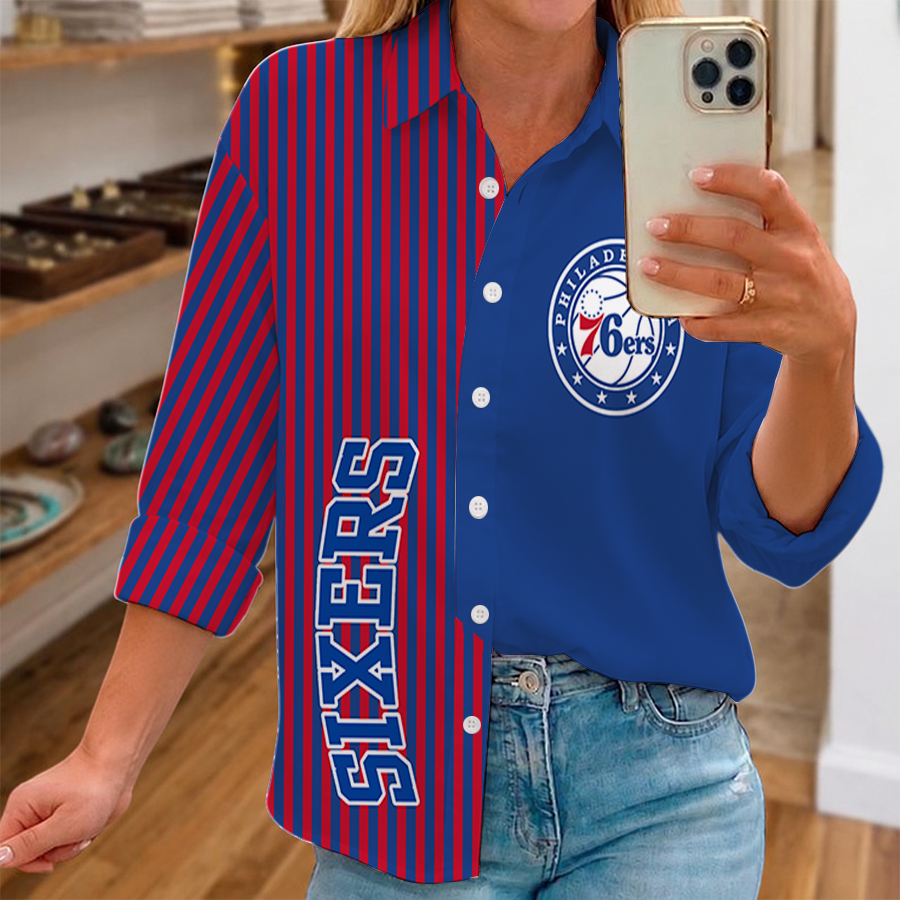 [HOT DEAL] NEW CUSTOMIZED NBA26 P76 PHILADELPHIA 76ERS WOMEN CASUAL SHIRT FOR FAN