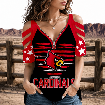 [FAN FAVORITE] NEW CUSTOMIZED NCAA CWS26 ULC LOUISVILLE CARDINALS STRAPPY COLD-SHOULDER TOP