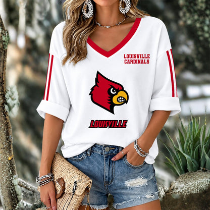 [HOMERUN DEAL] NEW CUSTOMIZED NCAA CWS26 ULC LOUISVILLE CARDINALS WOMEN'S V-NECK LONG SLEEVE SHIRT