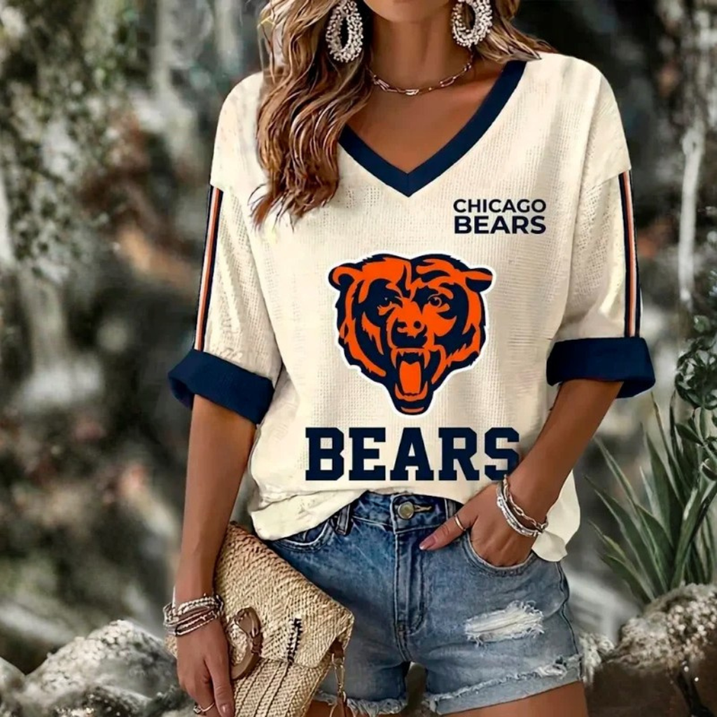 [TOUCHDOWN DEAL] NEW CUSTOMIZED NFL26 CCB CHICAGO BEARS WOMEN'S HEART V-NECK LONG SLEEVE SHIRT