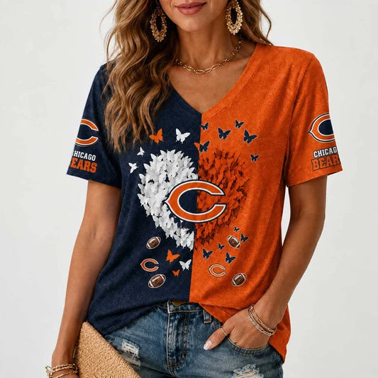 [TOUCHDOWN DEAL] NEW CUSTOMIZED NFL26 CCB CHICAGO BEARS V-NECK FEMALE SHIRT