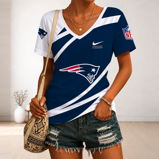 [TOUCHDOWN DEAL] NEW CUSTOMIZED NFL27 NEP NEW ENGLAND PATRIOTS V-NECK FEMALE SHIRT