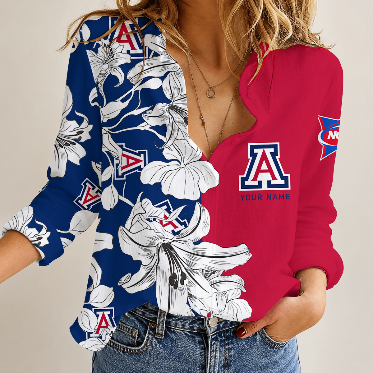 [TOUCHDOWN DEAL] NEW CUSTOMIZED NCAA FBS27 ARW ARIZONA WILDCATS WOMEN CASUAL SHIRT