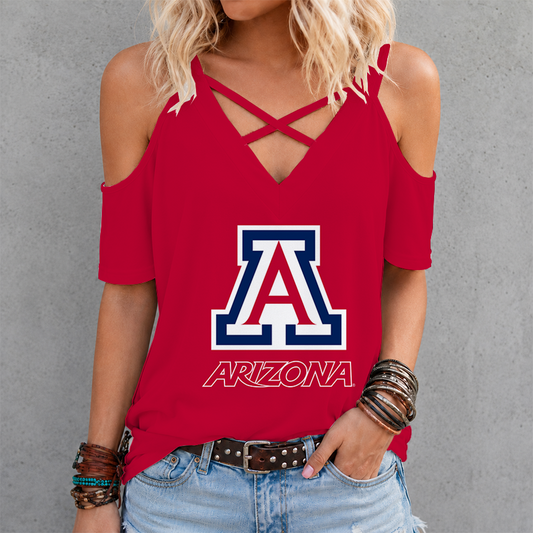 [TOUCHDOWN DEAL] NEW CUSTOMIZED NCAA FBS27 ARW ARIZONA WILDCATS CRISS CROSS V-NECK TOP