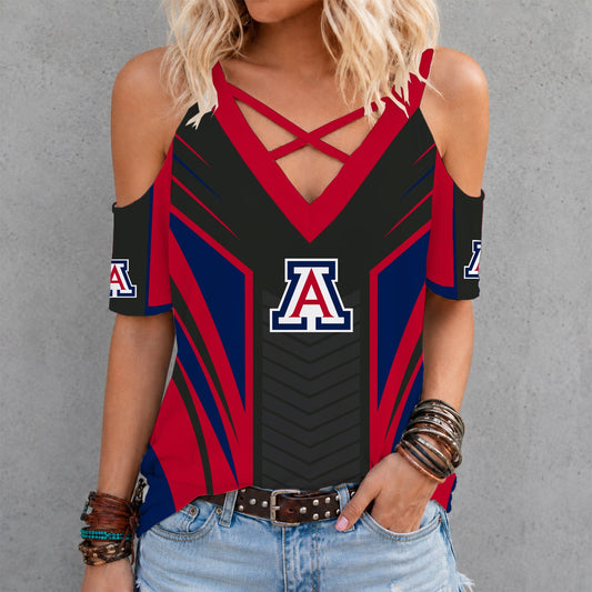 [TOUCHDOWN DEAL] NEW CUSTOMIZED NCAA FBS27 ARW ARIZONA WILDCATS CRISS CROSS V-NECK TOP