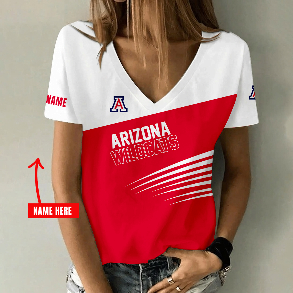 [FAN FAVORITE] NEW CUSTOMIZED NCAA FBS27 ARW ARIZONA WILDCATS V-NECK FEMALE SHIRT