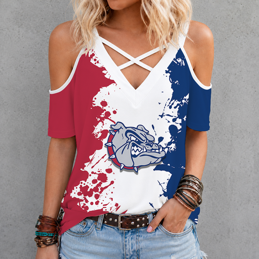[SLAM DUNK DEAL] NEW CUSTOMIZED NCAA MAM27 GOB GONZAGA BULLDOGS CRISS CROSS V-NECK TOP
