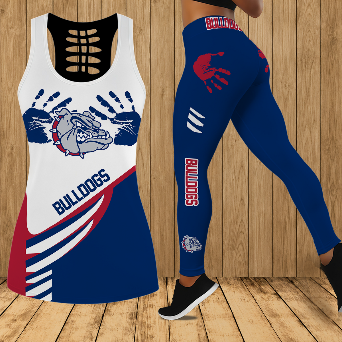 [SLAM DUNK DEAL] NEW CUSTOMIZED NCAA MAM27 GOB GONZAGA BULLDOGS STRAPPY HOLLOW TANK TOP & LEGGINGS SET