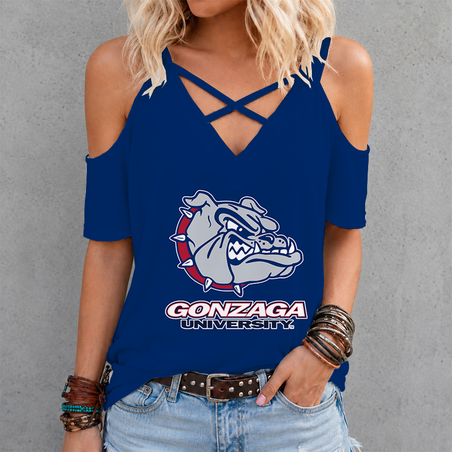 [SLAM DUNK DEAL] NEW CUSTOMIZED NCAA MAM27 GOB GONZAGA BULLDOGS CRISS CROSS V-NECK TOP