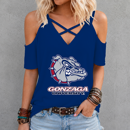 [SLAM DUNK DEAL] NEW CUSTOMIZED NCAA MAM27 GOB GONZAGA BULLDOGS CRISS CROSS V-NECK TOP