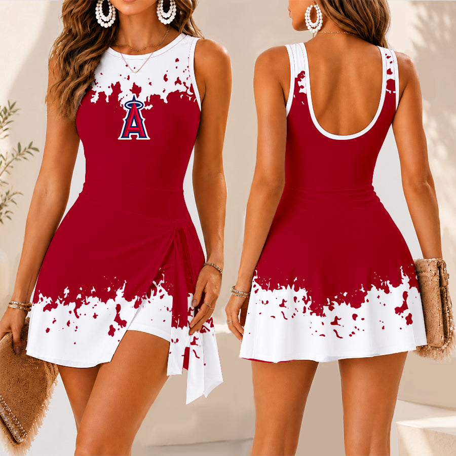 [HOMERUN DEAL] NEW CUSTOMIZED MLB27 LAA LOS ANGELES ANGELS WOMEN'S SUMMER SKORT DRESS