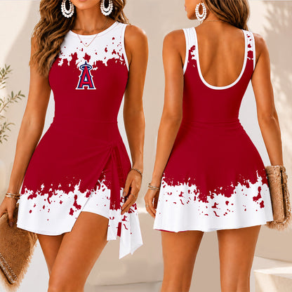 [HOMERUN DEAL] NEW CUSTOMIZED MLB27 LAA LOS ANGELES ANGELS WOMEN'S SUMMER SKORT DRESS