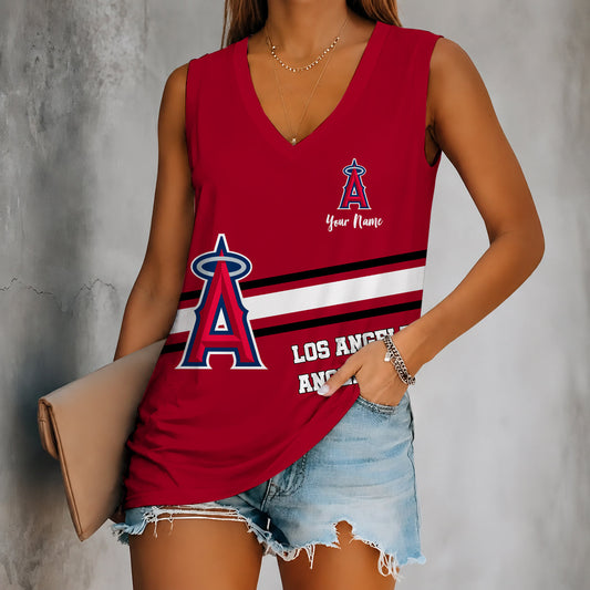 [HOMERUN DEAL] NEW CUSTOMIZED MLB27 LAA LOS ANGELES ANGELS WOMEN'S V-NECK TANK TOP