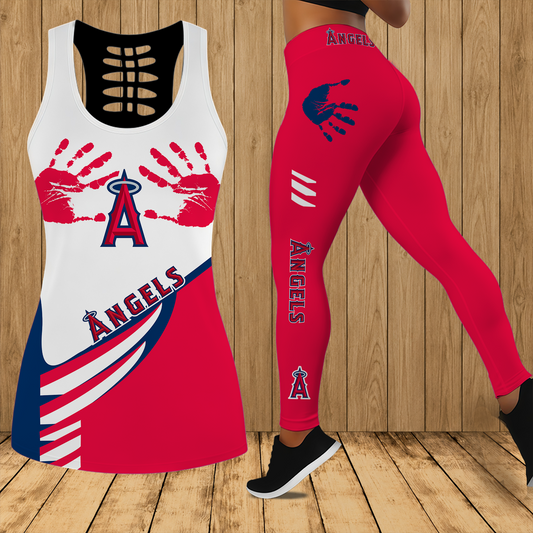 [HOMERUN DEAL] NEW CUSTOMIZED MLB27 LAA LOS ANGELES ANGELS HOLLOW TANK TOP & LEGGINGS SET