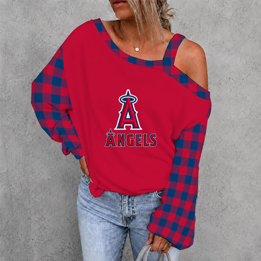 [HOMERUN DEAL] NEW CUSTOMIZED MLB27 LAA LOS ANGELES ANGELS WOMEN'S OFF-SHOULDER LONG SLEEVE SHIRT