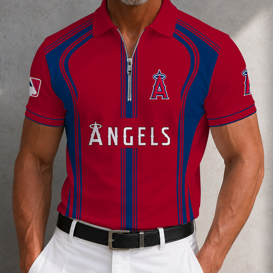 [HOMERUN DEAL] NEW CUSTOMIZED MLB27 LAA LOS ANGELES ANGELS ZIP POLO SHIRT