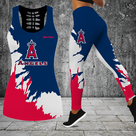 [HOMERUN DEAL] NEW CUSTOMIZED MLB27 LAA LOS ANGELES ANGELS HOLLOW TANK TOP & LEGGINGS SET
