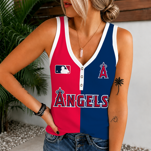 [HOMERUN DEAL] NEW CUSTOMIZED MLB27 LAA LOS ANGELES ANGELS WOMEN'S V-NECK TANK TOP