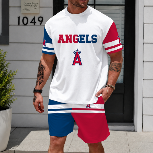 [HOMERUN DEAL] NEW CUSTOMIZED MLB27 LAA LOS ANGELES ANGELS UNISEX T-SHIRT & SHORTS SET