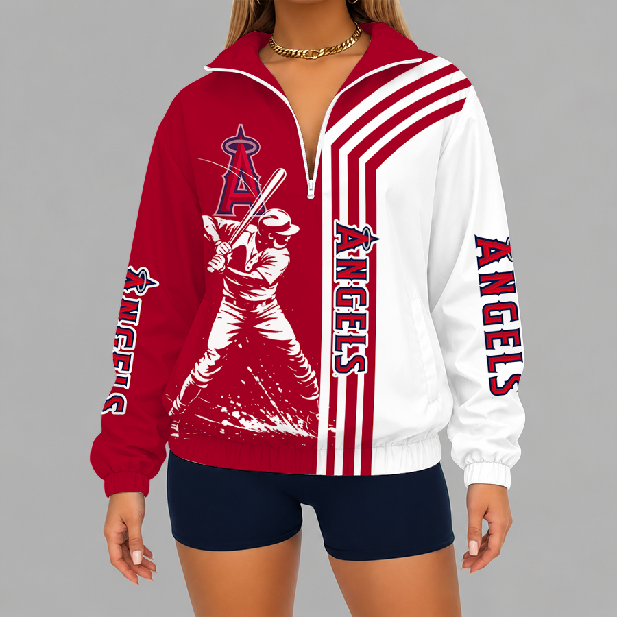 [HOMERUN DEAL] NEW CUSTOMIZED MLB27 LAA LOS ANGELES ANGELS V-NECK ZIPPER SWEATSHIRT JACKET