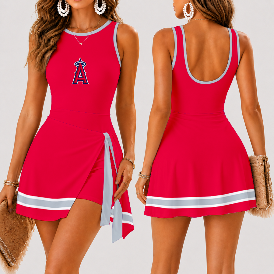 [HOMERUN DEAL] NEW CUSTOMIZED MLB27 LAA LOS ANGELES ANGELS WOMEN'S SUMMER SKORT DRESS