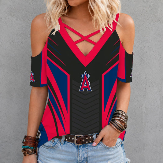 [HOMERUN DEAL] NEW CUSTOMIZED MLB27 LAA LOS ANGELES ANGELS CRISS CROSS V-NECK TOP