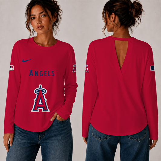 [HOMERUN DEAL] NEW CUSTOMIZED MLB27 LAA THE ANGELS WOMEN'S BACK V-CUT LONG-SLEEVE SHIRT