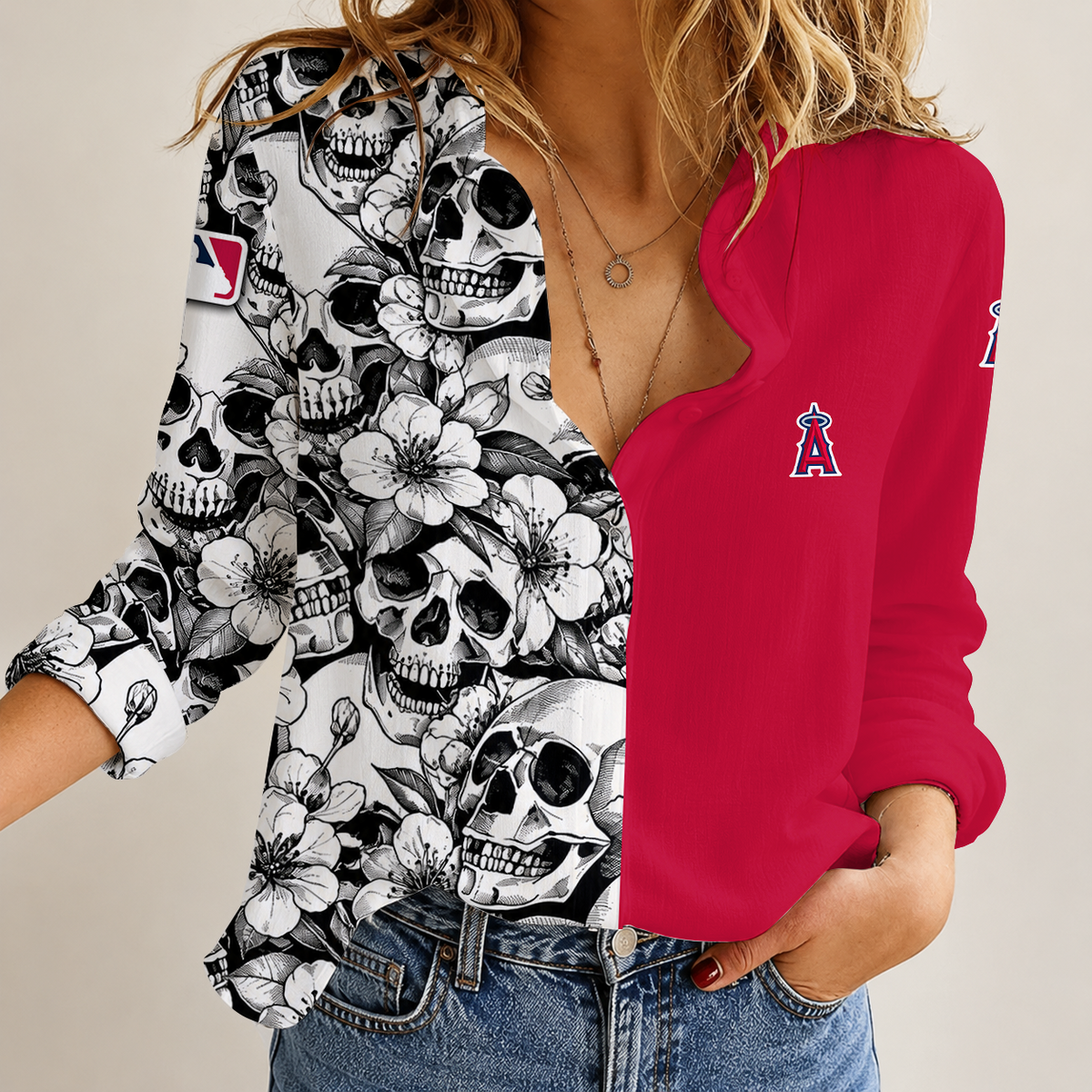 [HOMERUN DEAL] NEW CUSTOMIZED MLB27 LAA LOS ANGELES ANGELS WOMEN'S CASUAL SHIRT
