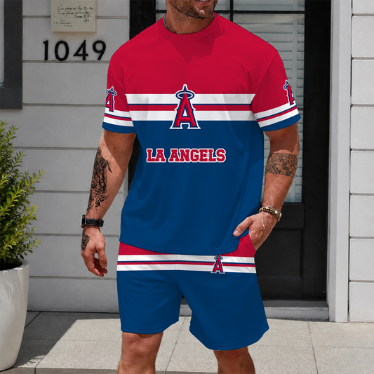 [HOMERUN DEAL] NEW CUSTOMIZED MLB27 LAA LOS ANGELES ANGELS UNISEX T-SHIRT & SHORTS SET
