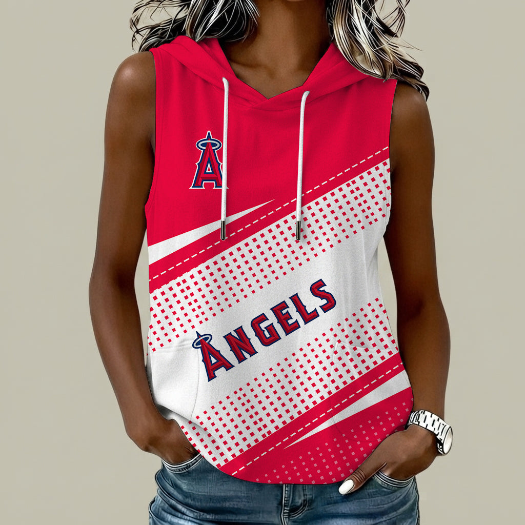 [HOMERUN DEAL] NEW CUSTOMIZED MLB27 LAA LOS ANGELES ANGELS WOMEN'S SLEEVELESS HOODED POCKET TANK TOP