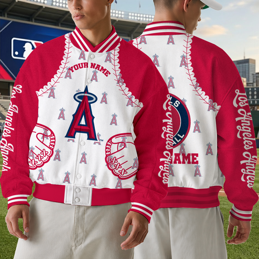 [HOMERUN DEAL] NEW CUSTOMIZED MLB27 LAA LOS ANGELES ANGELS SATIN VARSITY & BASEBALL JACKET
