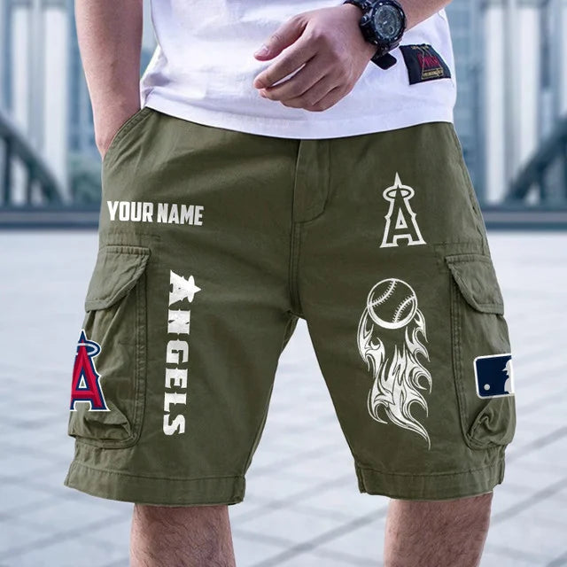 [HOMERUN DEAL] NEW CUSTOMIZED MLB27 LAA LOS ANGELES ANGELS MEN'S CARGO SHORTS