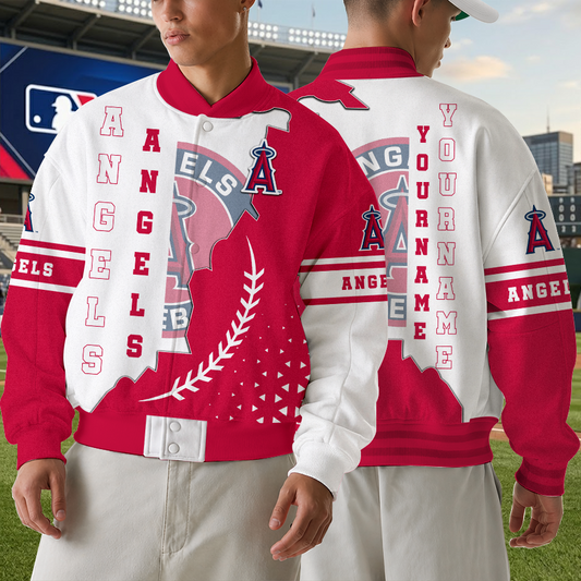 [HOMERUN DEAL] NEW CUSTOMIZED MLB27 LAA LOS ANGELES ANGELS SATIN VARSITY & BASEBALL JACKET