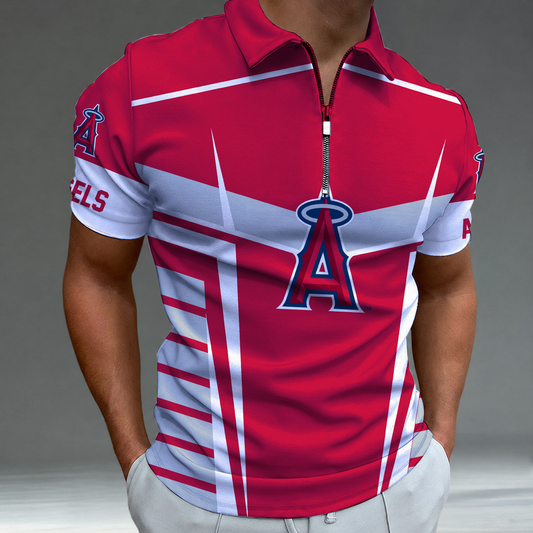 [HOMERUN DEAL] NEW CUSTOMIZED MLB27 LAA LOS ANGELES ANGELS ZIP POLO SHIRT