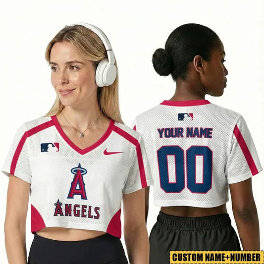 [HOMERUN DEAL] NEW CUSTOMIZED MLB27 LAA LOS ANGELES ANGELS V-NECK JERSEY CROP TOP